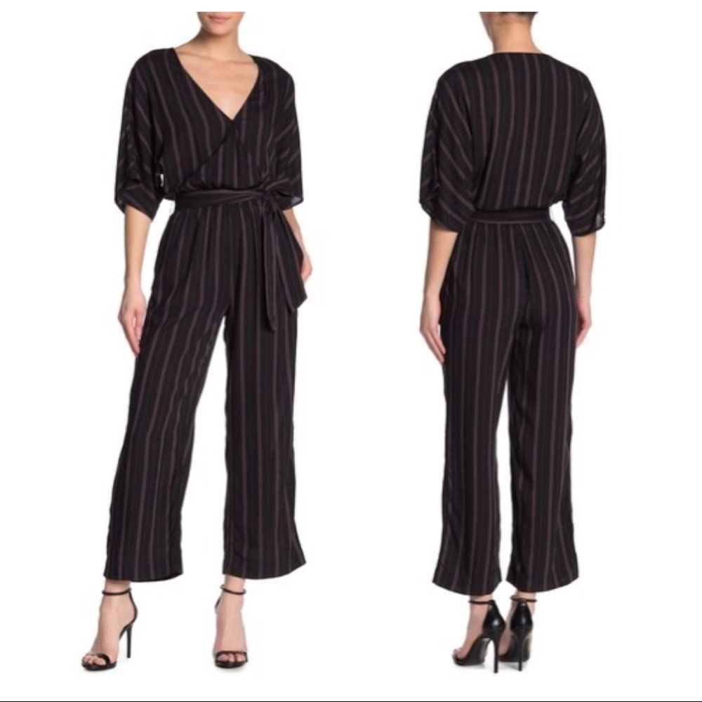 PAIGE Vanette Pin Stripe Chic Cropped Short Sleeve Black Jumpsuit XS 0 2 NWT